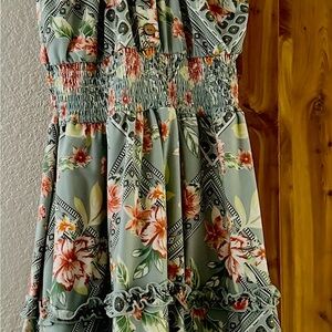 floral print smocked ruffle dress